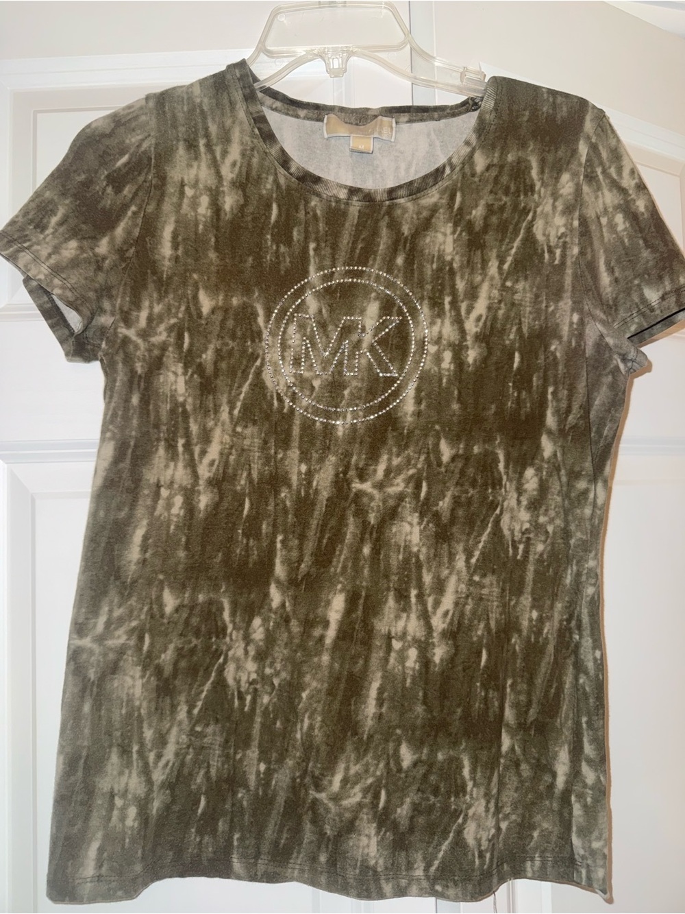 MICHAEL Michael Kors Olive Tie-Dye Short Sleeve Tee with Rhinestone MK